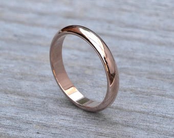 4mm Dシェイプ結婚指輪、クラシック結婚指輪、14K / 18Kローズゴールド