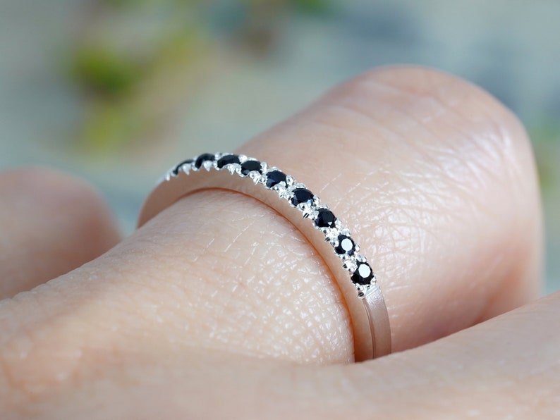 Black Sapphire Wedding Ring, Sapphire Eternity Ring, Pave Sapphire Ring, Made to Order image 3