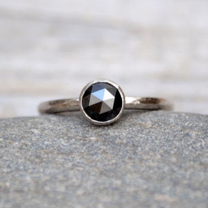 Rose Cut Black Diamond Engagement Ring, Round Diamond Solitaire Ring image 2