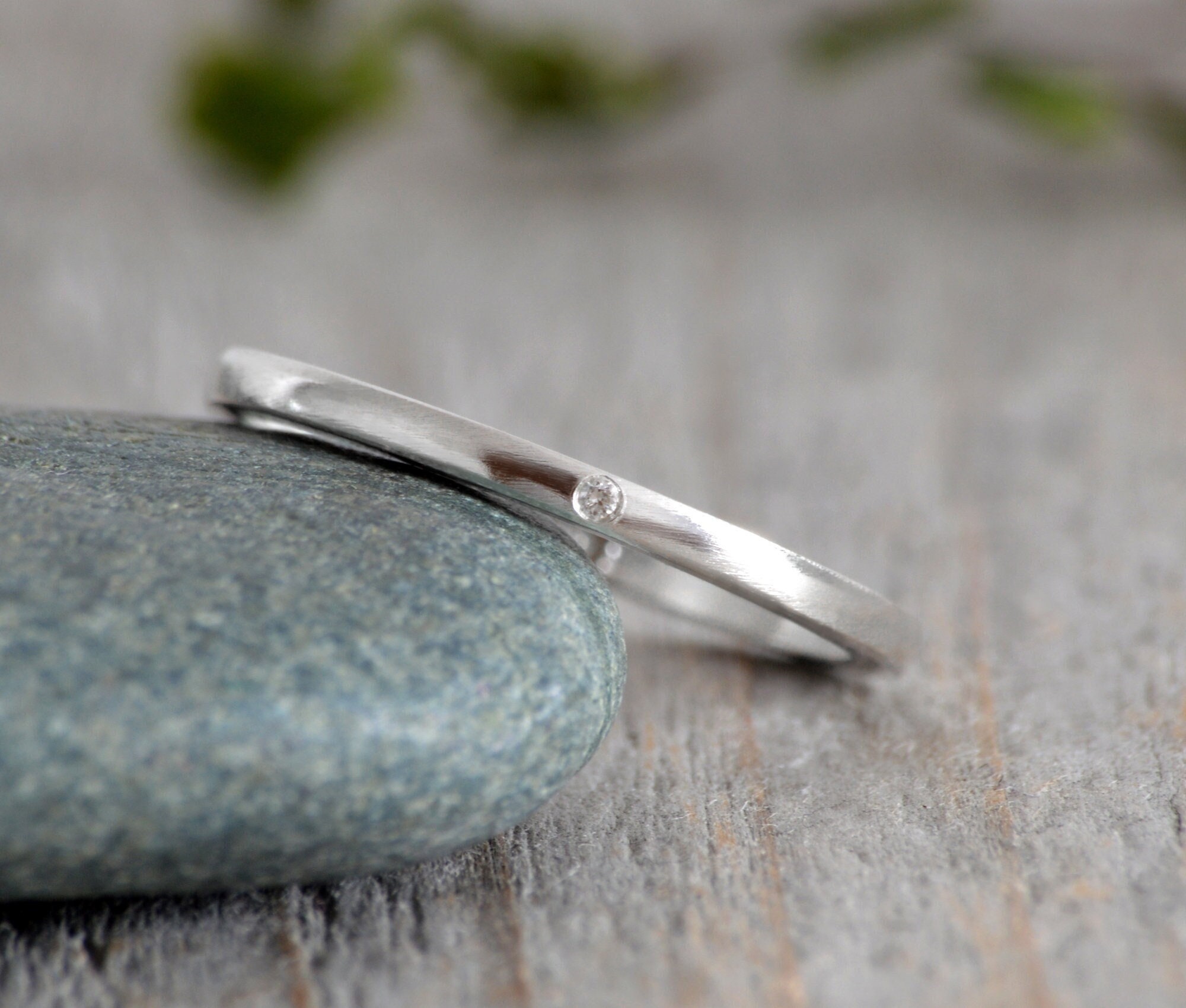 1.5mm Single Diamond Wedding Ring, Slim Diamond Ring, Made
