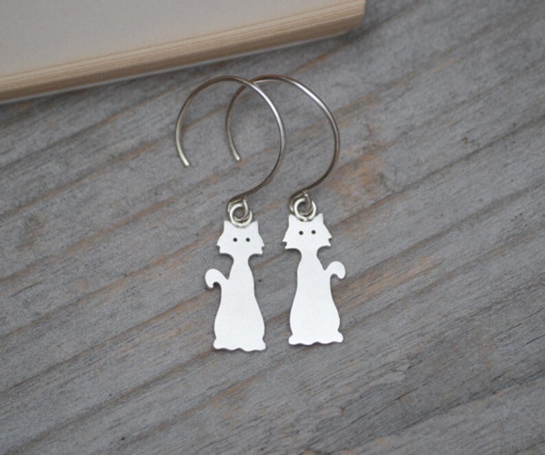 Kitten Dangle Earrings Handmade in The UK Cat Earrings in Sterling Silver