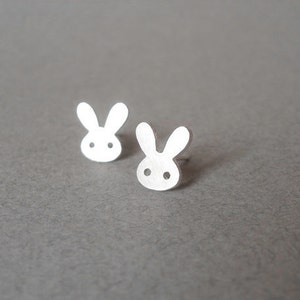 Bunny Stud Earrings with Straight Ears, Silver Rabbit Ear Posts image 5