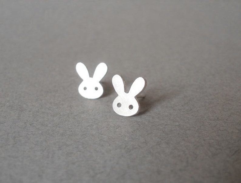 Bunny Stud Earrings with Straight Ears, Silver Rabbit Ear Posts image 5