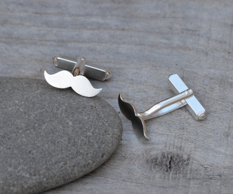 Moustache Cufflinks in Sterling Silver, Personalized Moustache Cufflinks, Silver Moustache Cufflinks image 2