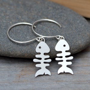 Fishbone Earrings in Sterling Silver, Silver Fishbone Earring