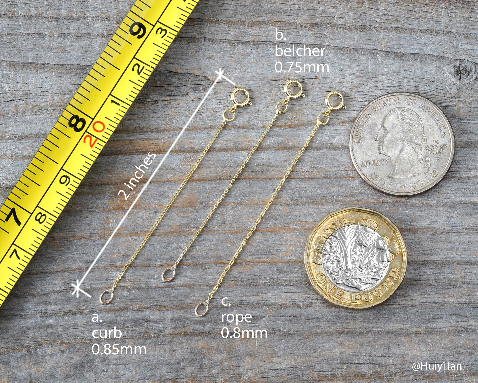 9ct Yellow Gold Chain Extender: Curb, Belcher, Rope Styles - Etsy