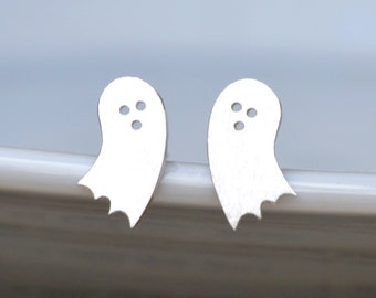 Little Ghost Stud Earrings in Sterling Silver, Halloween Stud Earrings