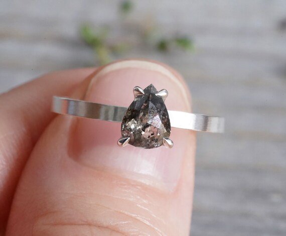 0.9ct Salt & Pepper Diamond Engagement Ring Pear Shape - Etsy UK