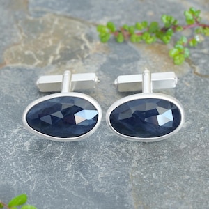 19ct Midnight Blue Sapphire Cufflinks in Sterling Silver