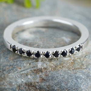 Black Sapphire Wedding Ring, Sapphire Eternity Ring, Pave Sapphire Ring, Made to Order image 5