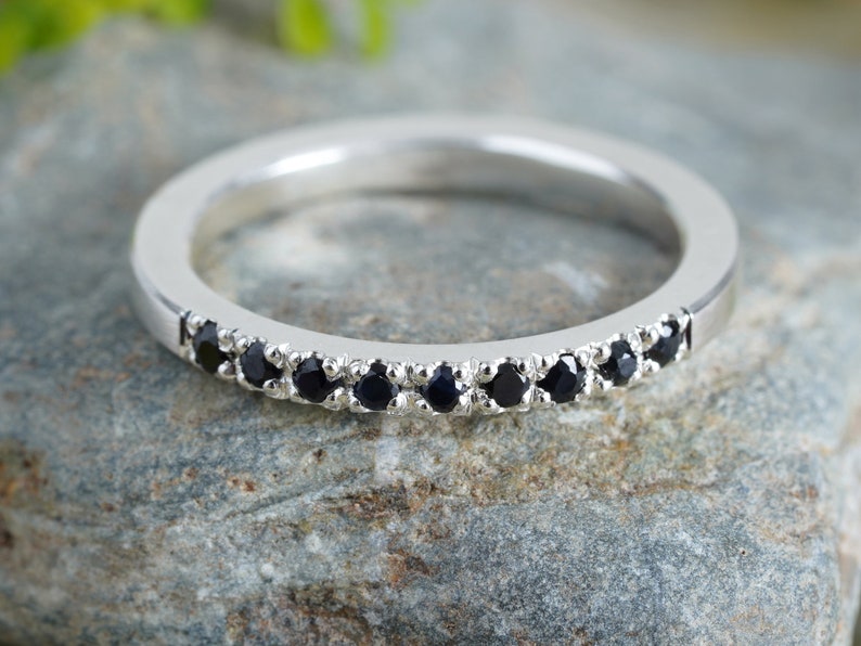 Black Sapphire Wedding Ring, Sapphire Eternity Ring, Pave Sapphire Ring, Made to Order image 5