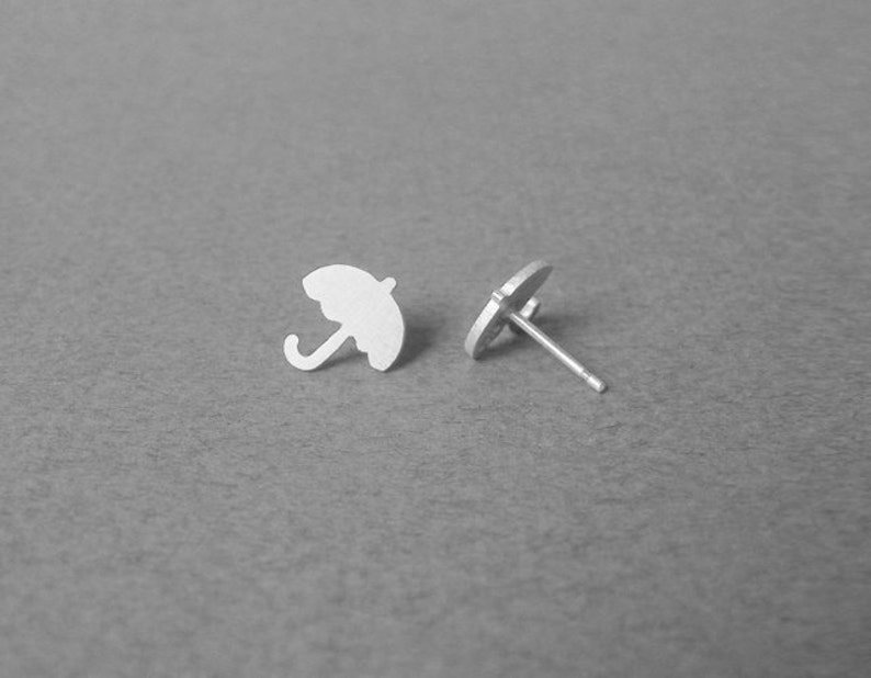 Umbrella Stud Earrings in Sterling Silver, Silver Umbrella Ear Posts image 4