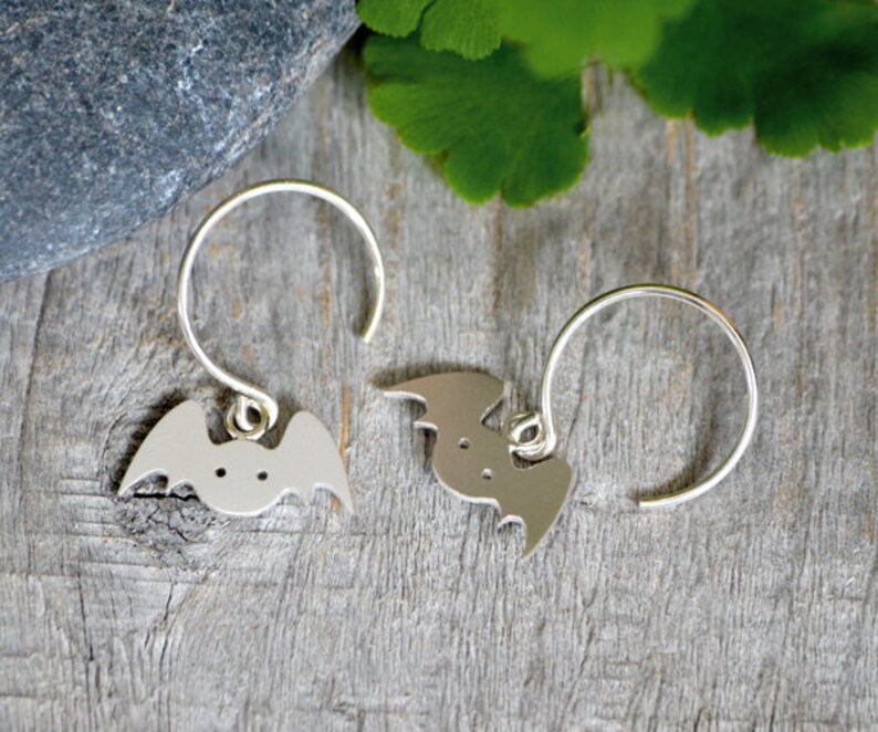 Bat Earrings in Sterling Silver, Silver Bat Earrings, Animal Earrings image 3