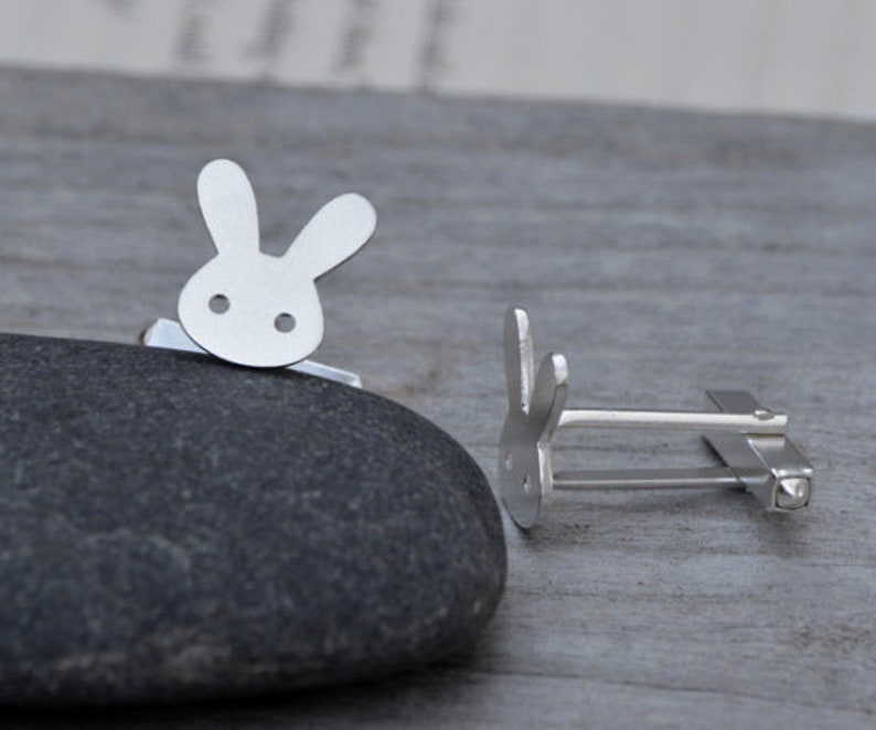 Rabbit Cufflinks in Sterling Silver, Bunny Cufflinks, Personalized Cufflinks image 4