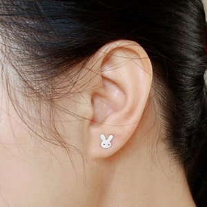 Bunny Stud Earrings with Straight Ears, Silver Rabbit Ear Posts image 9