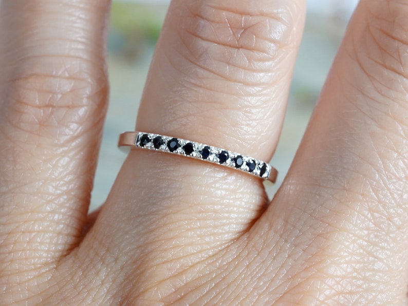 Black Sapphire Wedding Ring, Sapphire Eternity Ring, Pave Sapphire Ring, Made to Order image 4