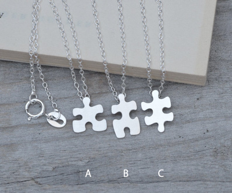 Jigsaw Puzzle Necklace in Silver, Silver Puzzle Necklace, Friendship Necklace image 2