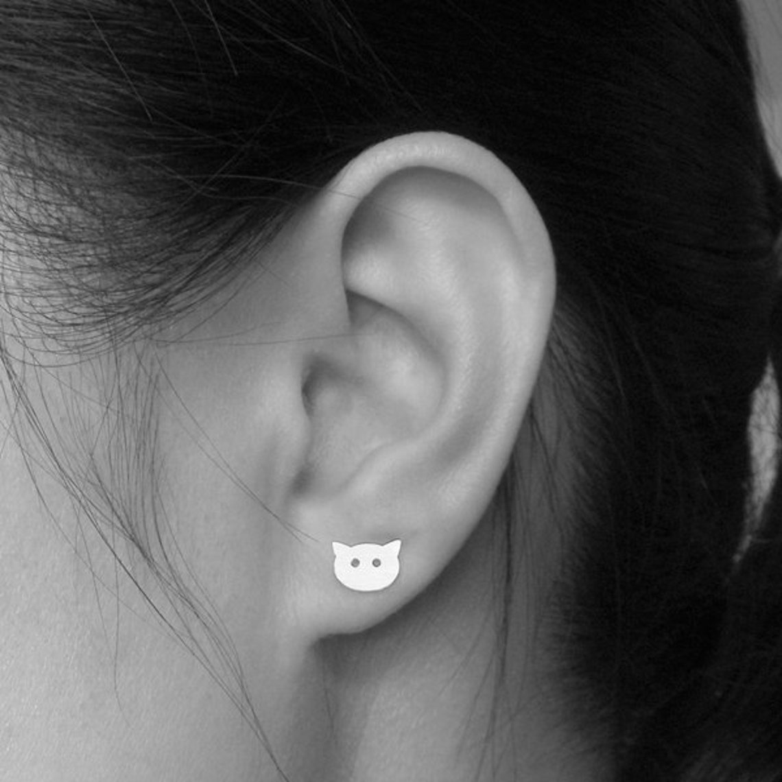 Cat Stud Earrings in Sterling Silver Silver Kitten Ear Studs Etsy UK