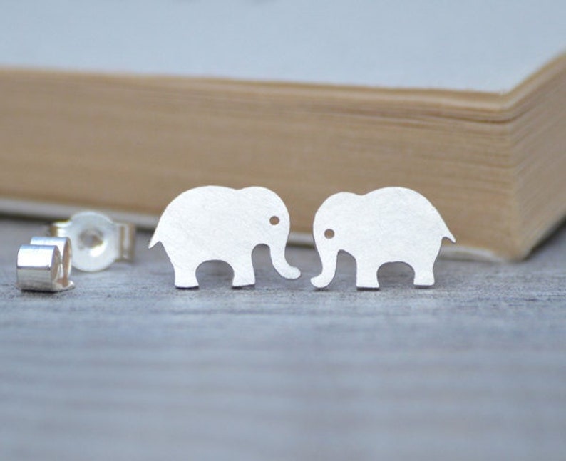 Elephant Stud Earrings Animal Ear Posts in Sterling Silver image 1