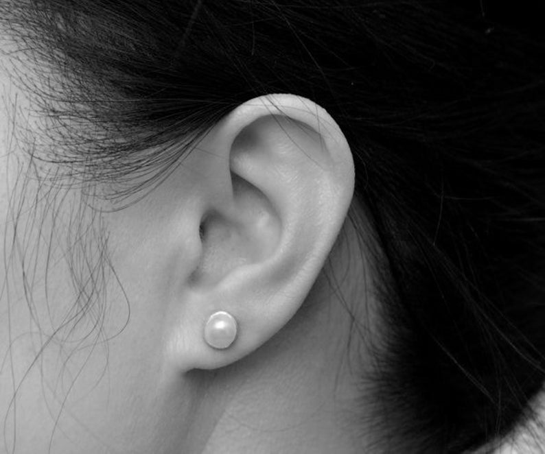Freshwater Pearl Stud Earrings Set in Sterling Silver, Bridal Ear Posts image 3