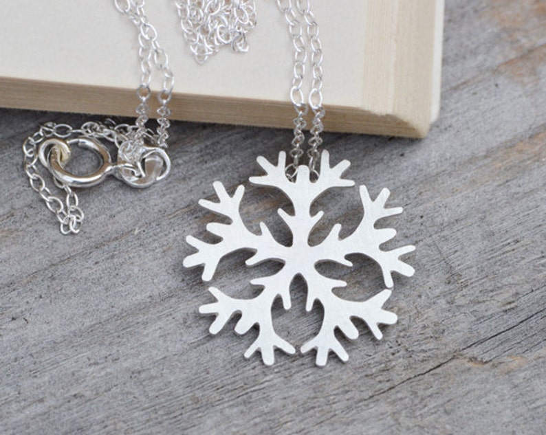 Snowflake Necklace in Sterling Silver, Silver Snowflake Necklace image 2