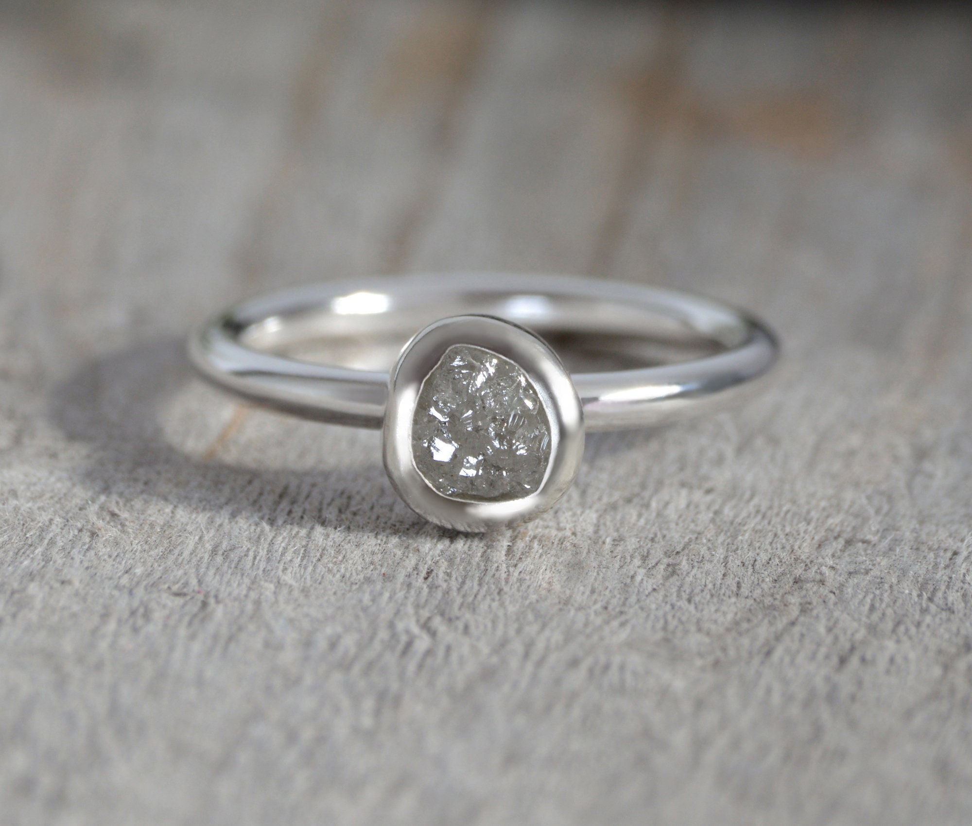 Silver Grey Diamond Engagement Ring 0.8ct Rough Diamond Ring | Etsy