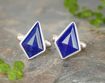 Lapis Lazuli Cufflinks in Solid Sterling Silver