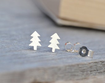 Christmas Tree Stud Earrings in Sterling Silver, Silver Xmas Tree Ear Post