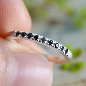 Black Sapphire Wedding Ring, Sapphire Eternity Ring, Pave Sapphire Ring, Made to Order image 2