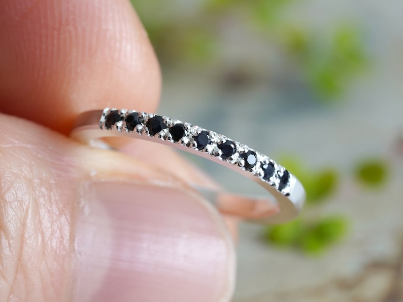 Black Sapphire Wedding Ring, Sapphire Eternity Ring, Pave Sapphire Ring, Made to Order image 2