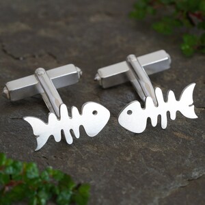 Fish Bone Cufflinks in Solid Sterling Silver