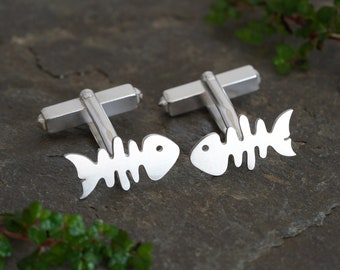 Fish Bone Cufflinks in Solid Sterling Silver