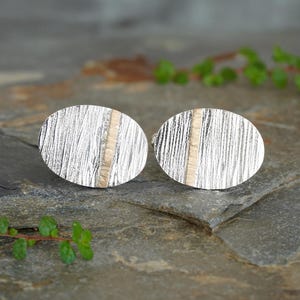 Oval Cufflinks in 9k Yellow Gold and Sterling Silver, Classic Oval Cufflinks