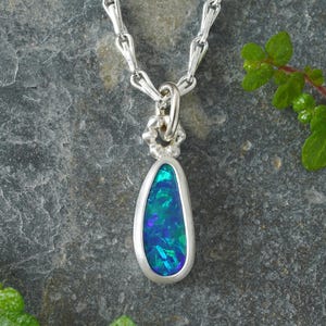 0.85ct Australian Opal Doublet Necklace: Sterling Silver Pendant, Handmade