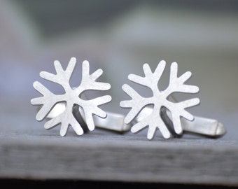 Snowflake Cufflinks in Sterling Silver, Personalized Snowflake Cufflink