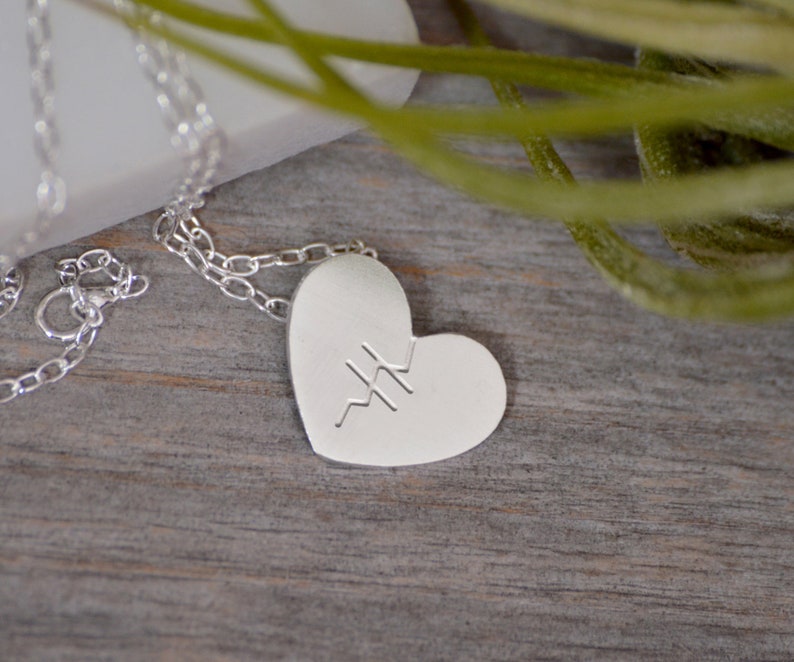 Mended Heart Necklace in Sterling Silver, Silver Mended Heart Shape Necklace image 1