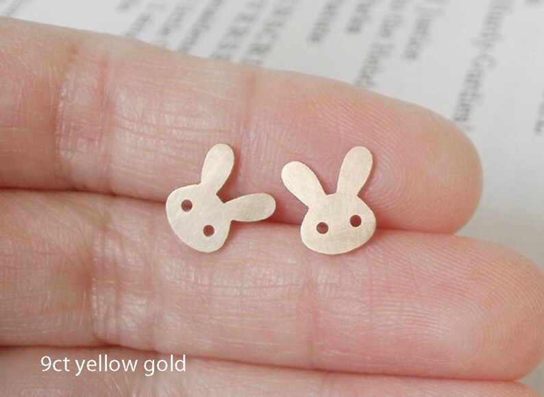 Bunny Stud Earrings with Straight Ears, Silver Rabbit Ear Posts image 7