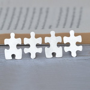 Jigsaw Puzzle Cufflinks in Sterling Silver, Jigsaw Puzzle Cufflinks with Personalized Message image 1