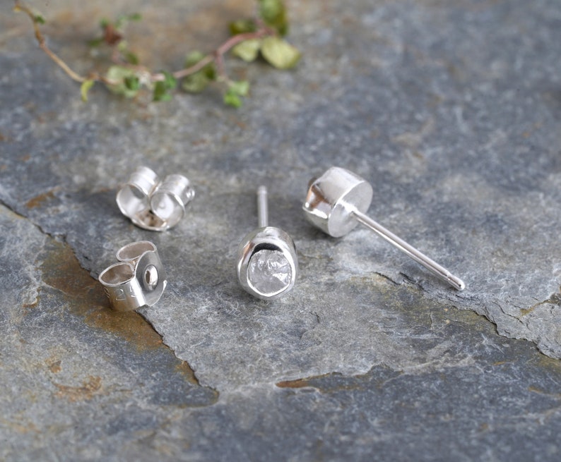 0.85ct Rough Diamond Stud Earrings, Natural Grey Diamond Studs, Raw Diamond Ear Posts image 2