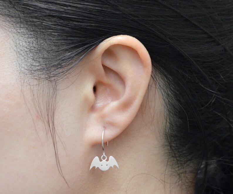 Bat Earrings in Sterling Silver, Silver Bat Earrings, Animal Earrings image 4