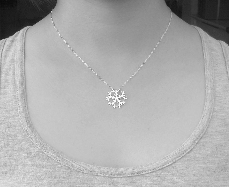 Snowflake Necklace in Sterling Silver, Silver Snowflake Necklace image 3