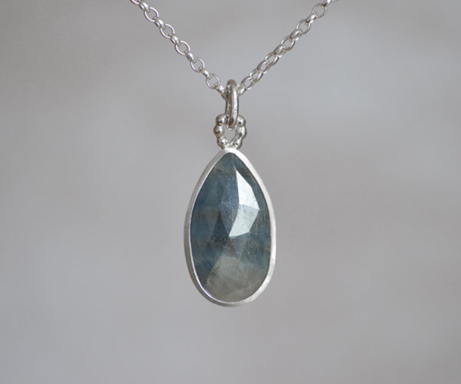 Teardrop Sapphire Necklace in Sterling Silver 5.45ct Blue Etsy