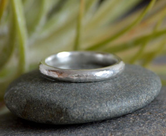 Hammered Sterling Silver Wedding Band: Rustic 3mm Ring