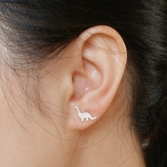 Parasaurolophus Dinosaur Earring Studs Handmade in Sterling Silver
