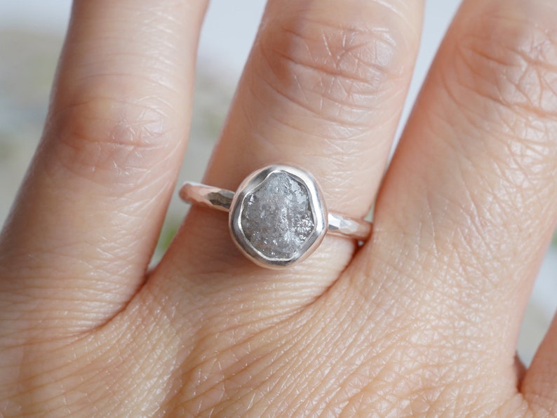 2.65ct Light Grey Rough Diamond Engagement Ring, Raw Diamond Ring, Handmade in the UK image 3