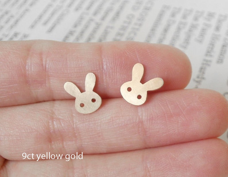 Bunny Stud Earrings with Straight Ears, Silver Rabbit Ear Posts image 6