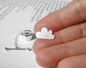 Fluffy Cloud Tie Tack in Sterling Silver, Silver Cloud Tie Tack