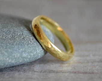 Obrączka ślubna z 18-karatowego żółtego złota z efektem młotkowanym – pierścień unisex o średnicy 3 mm