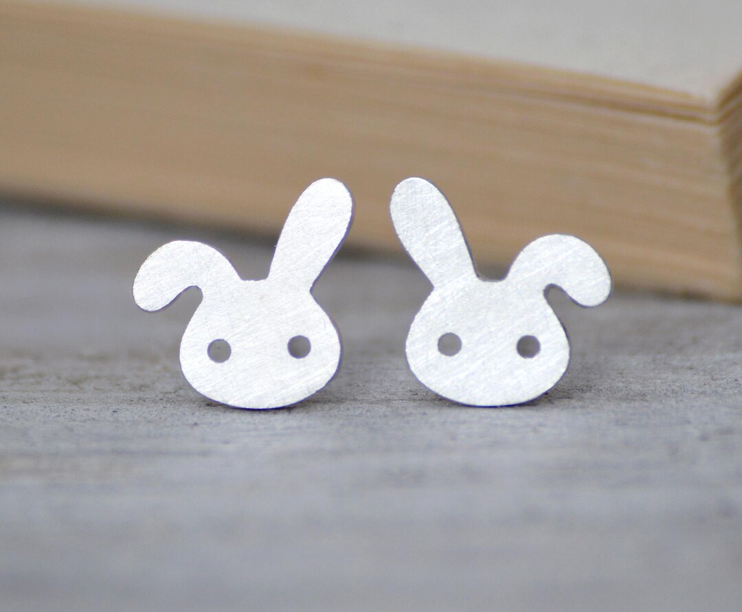 Bunny Stud Earrings With Floppy Ear, Rabbit Ear Posts, Silver Rabbit ...