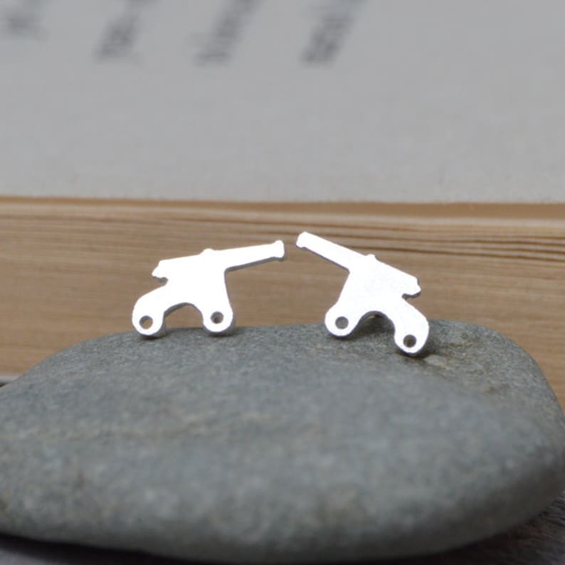 Handmade Cannon Earring Studs Cannon Earring Studs in Sterling Silver Handmade in England